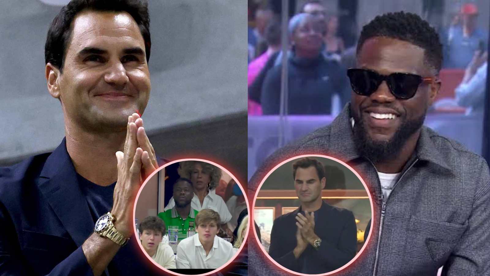 (Video) Hilarious clip shows striking difference between Roger Federer and Kevin Hart watching tennis at US Open 2024