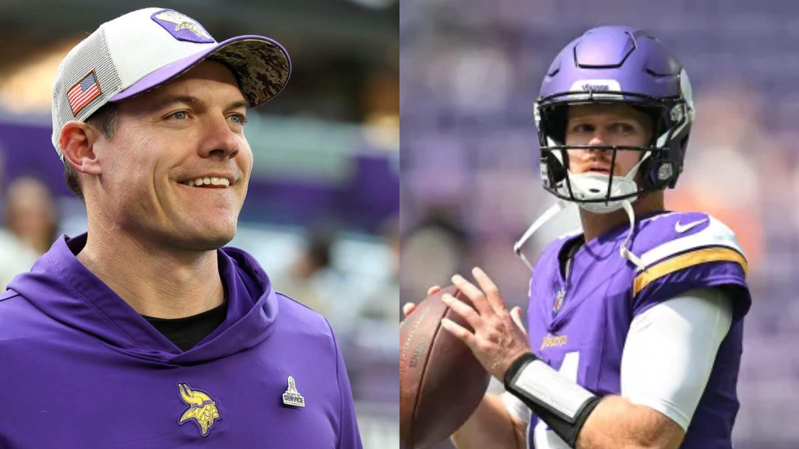 Vikings’ HC Kevin O’ Connell rewards Sam Darnold with the game ball after his phenomenal 4 TD performance against the Texans