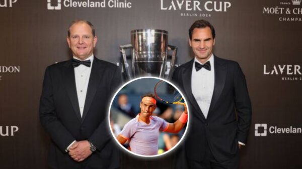 Tony Godsick and Roger Federer, (in circle) Rafael Nadal (via Daily Express/Rappler)