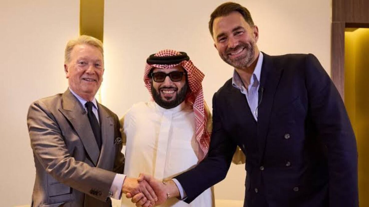 Turki Alalshikh, Eddie Hearn, and Frank Warren together