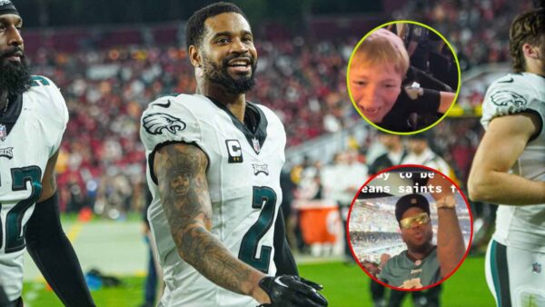 (Video) Eagles fan does 'the Shedeur' to match Jalen Carter at mocking Saints fans following a come from behind victory