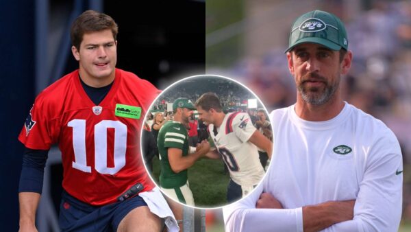 (Video) Patriots rookie Drake Maye waits for the GOAT Aaron Rodgers at post game amidst rumors of replacing Jacoby Brissett