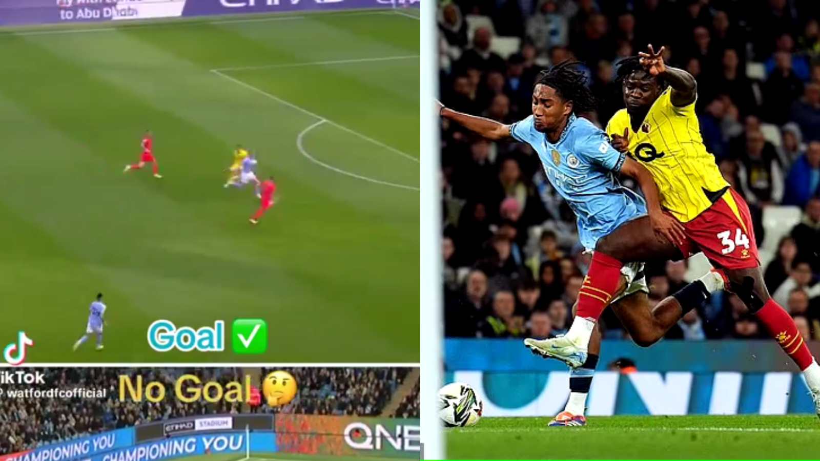 “Get them out of the Premier League” – Fans react as Watford TikTok account takes clear dig at Manchester City for disallowed goal in EFL Cup clash