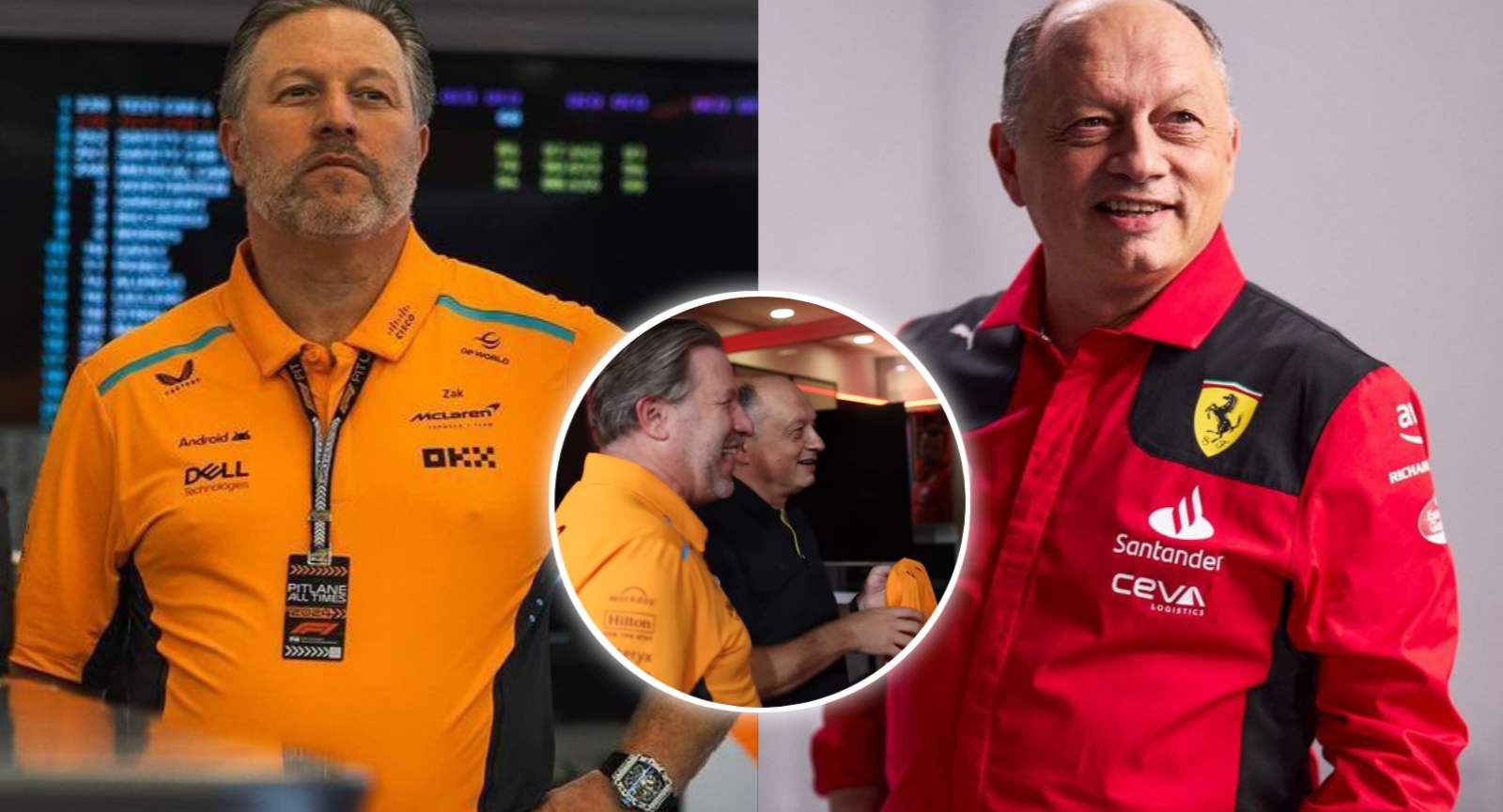 (Video) “You look good in papaya,” Zak Brown HILARIOUSLY gifts Ferrari’ Fred Vasseur a McLaren t-shirt following Singapore