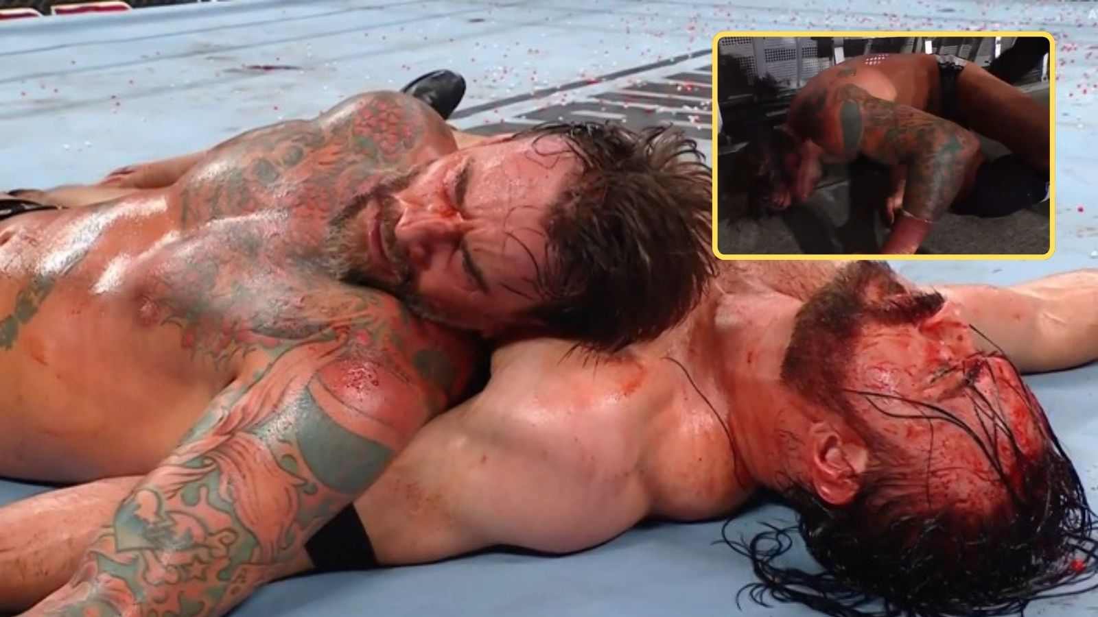 (Video) Medical personnel rush to provide CM Punk oxygen after he collapses at ringside following gruesome Hell in a Cell match at Bad Blood