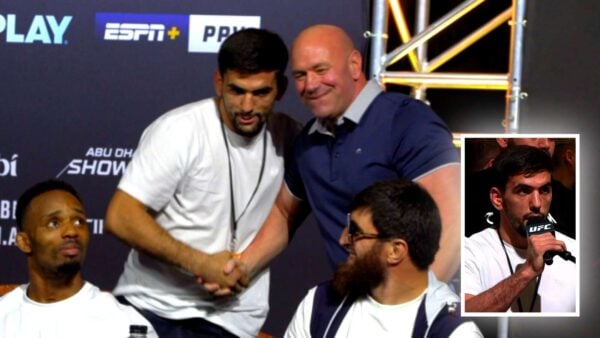 Dana White shoots random contract promise to Dorobshokh Nabotov at the UFC 308 conference