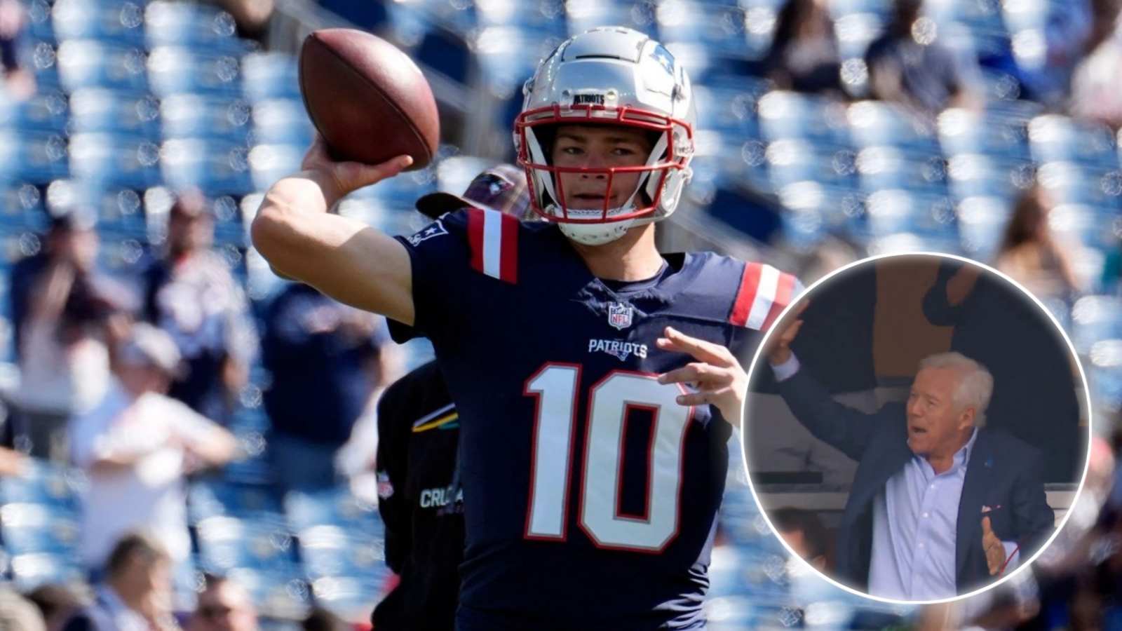 (Video) Drake Maye throwing a 40-yard dime to Kayshon Boutte for his first NFL touchdown has Robert Kraft excited