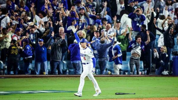 Freddie Freeman struts off after hitting the first-ever walk-off Grand Slam in World Series history