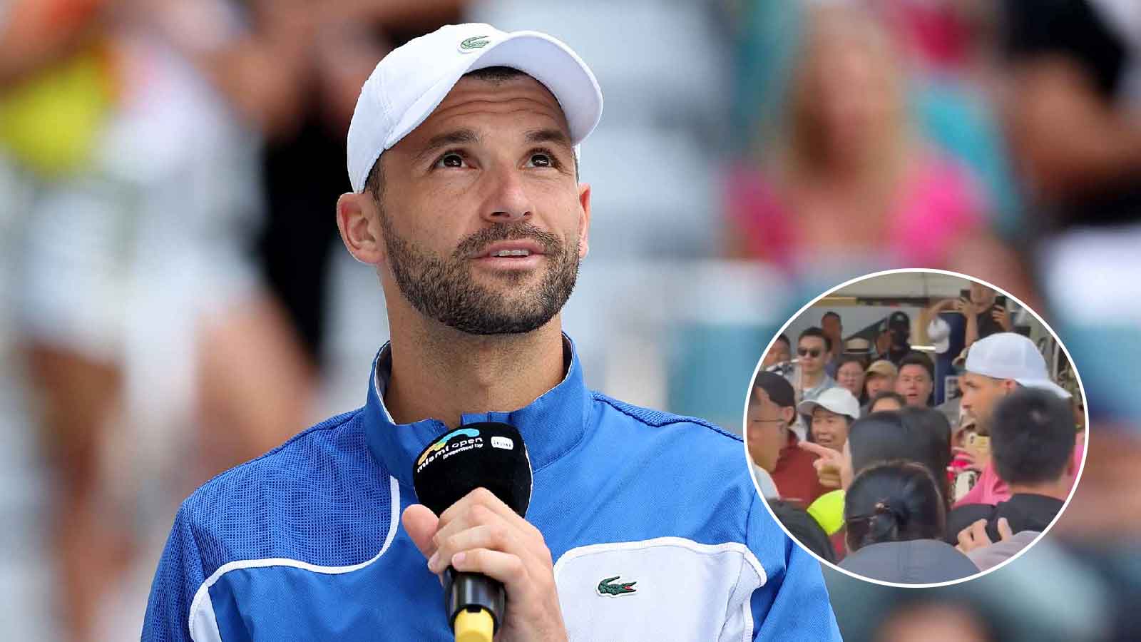 (Video) Grigor Dimitrov angrily confronts a fan after being tripped while walking out of venue at Shanghai Masters