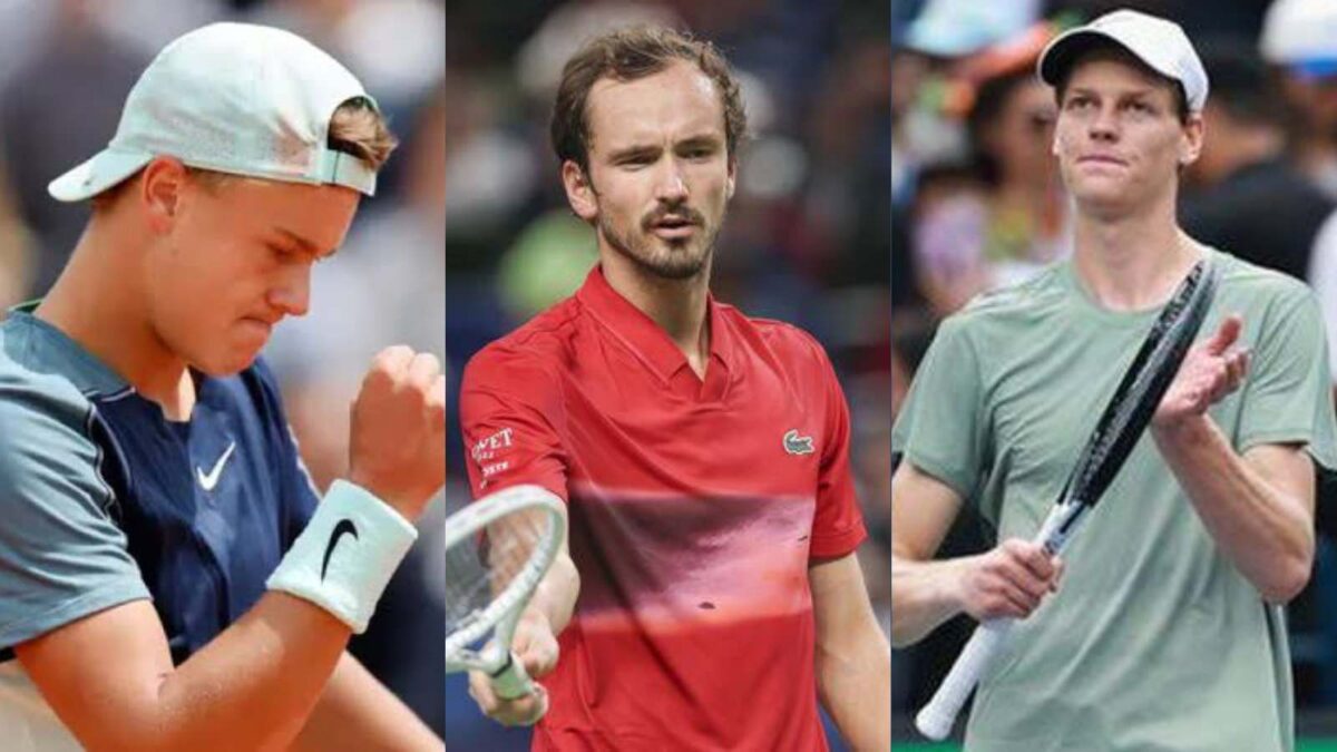 Holger Rune, Daniil Medvedev and Jannik Sinner (via Tennis World ES/Tennis.com/Eurosport)