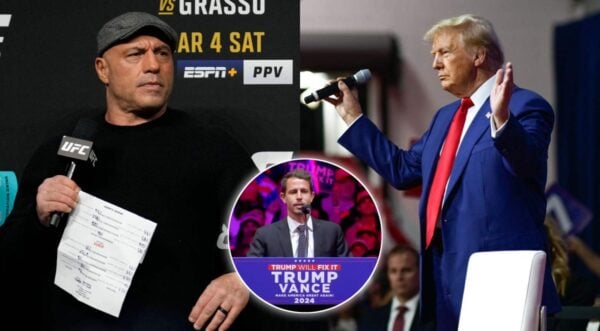 Joe Rogan reacts to Tony Hinchcliffe‘s jokes at the recent Donald Trump rally