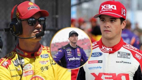 Joey Logano, Denny Hamlin and Harrison Burton