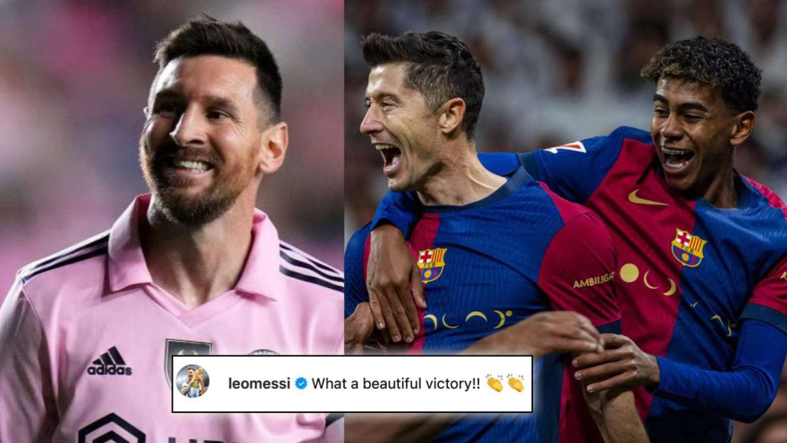 Barcelona legend Lionel Messi emphatically reacts to 4-0 thrashing of Real Madrid