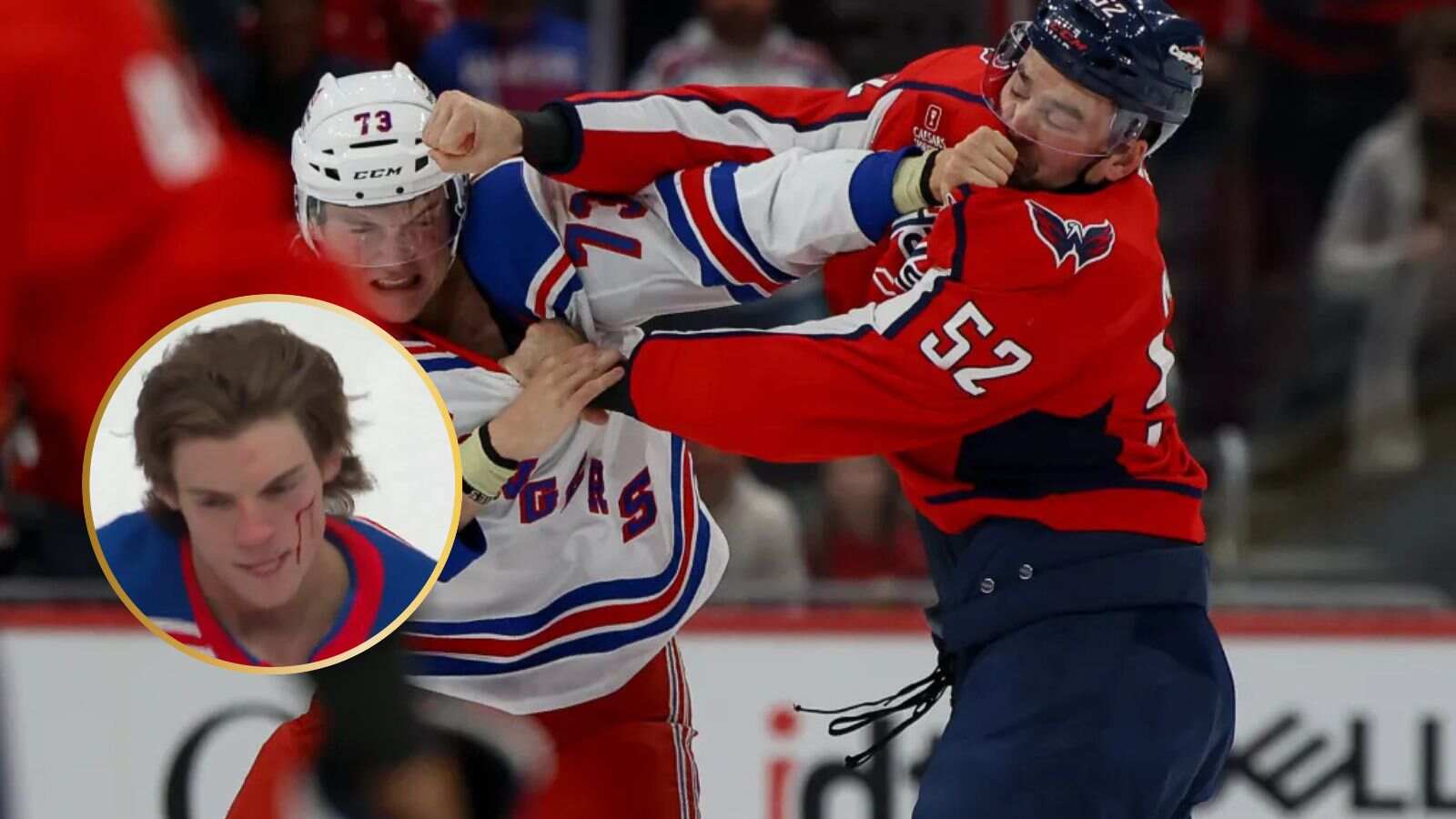 (Video) Matt Rempe left BLEEDING after scrap with Dylan McIlrath during Rangers-Capitals game