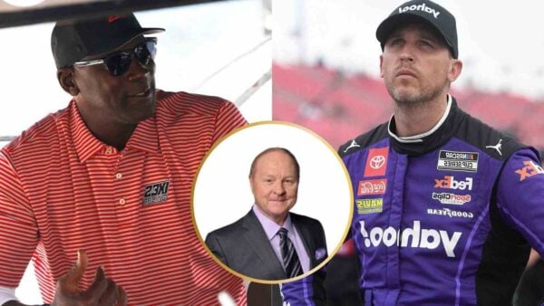 Michael Jordan, Larry McReynolds and Denny Hamlin