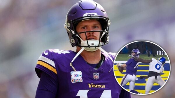 Minnesota Vikings QB Sam Darnold was pulled down by his facemask