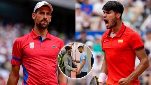 Novak Djokovic and Carlos Alcaraz (via News18/X)