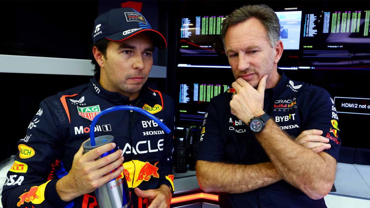 Sergio Perez and Christian Horner (via Formula 1)