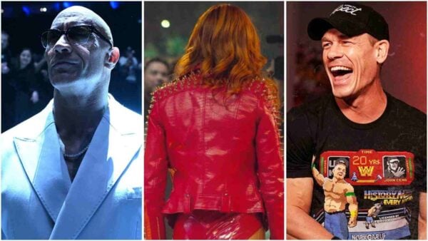 The Rock, Becky Lynch, and John Cena