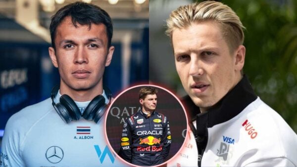 Alex Albon, Liam Lawson and Max Verstappen