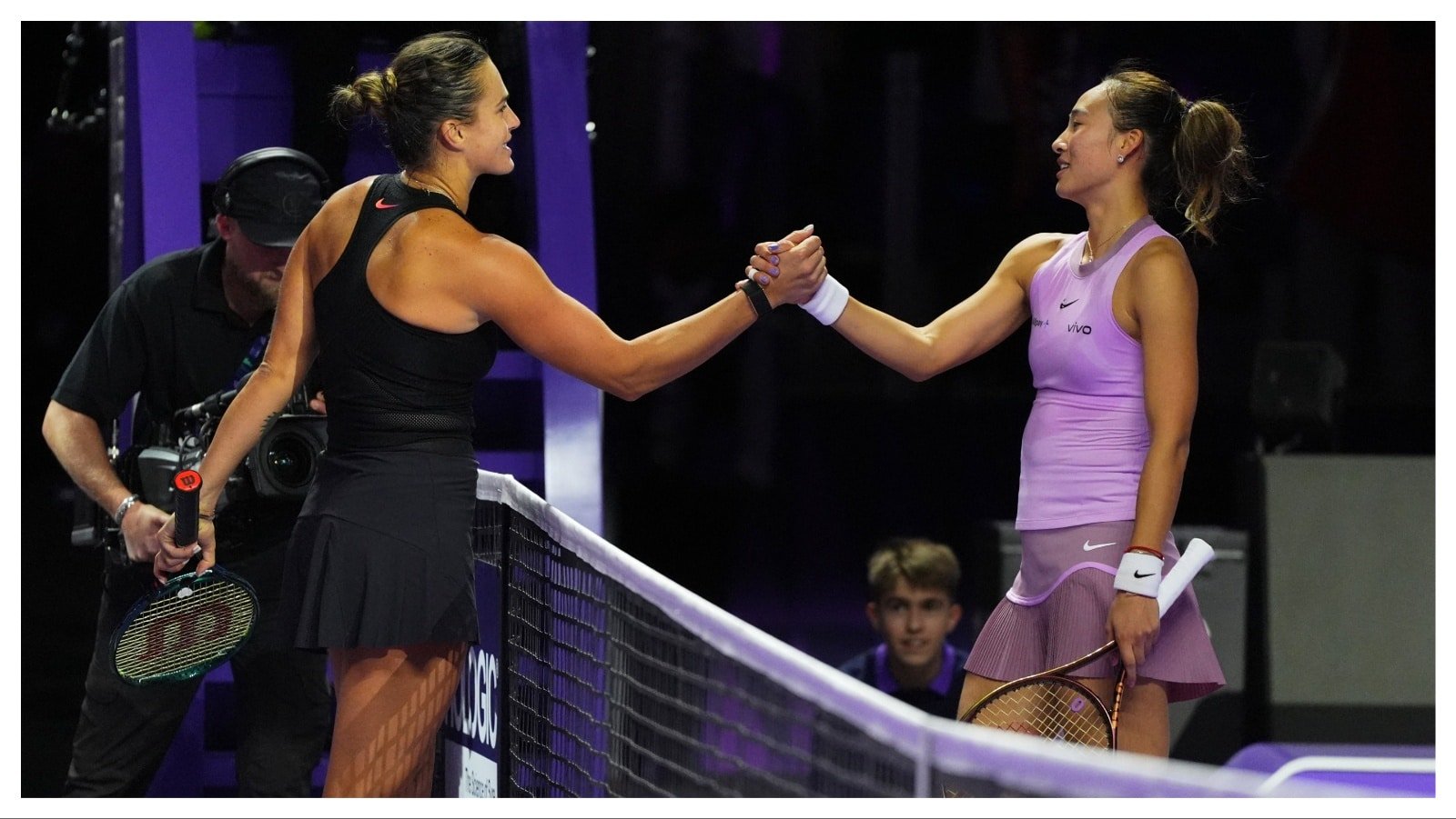 Aryna Sabalenka “super happy” after beating Qinwen Zheng in her first Group match at the WTA Finals