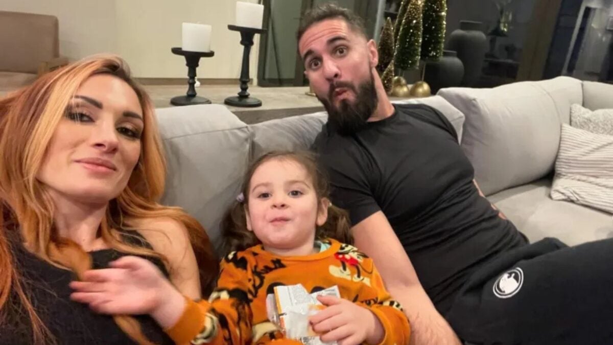 Becky Lynch, Roux, and Seth Rollins