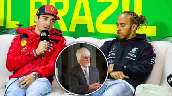 Charles Leclerc, Bernie Ecclestone, and Lewis Hamilton