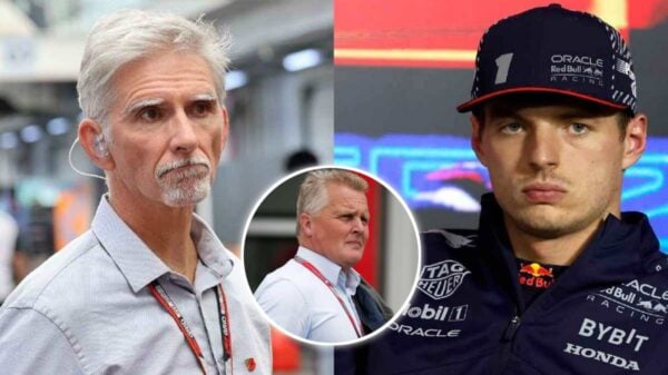 Damon Hill, Max Verstappen and Johnny Herbert