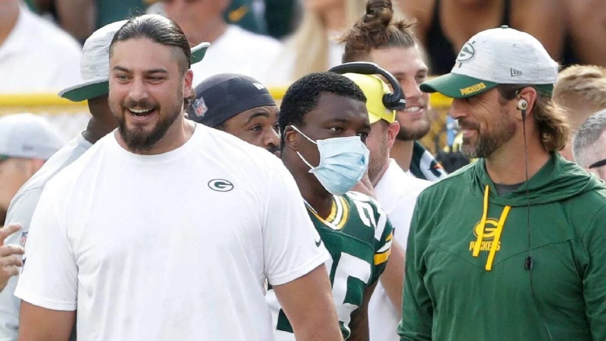 David Bakhtiari and Aaron Rodgers