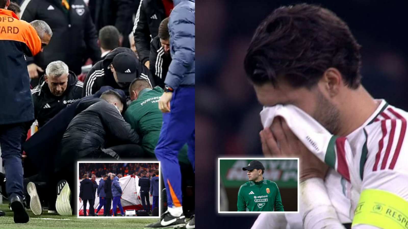 Dominik Szoboszlai reduced to TEARS as Hungary staff Adam Szalai collapses during Netherlands vs. Hungary