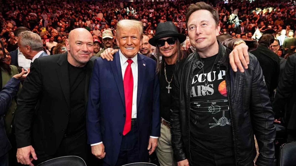 Donald Trump and Elon Musk with Dana White and Kid Rock at UFC 309 in NYC