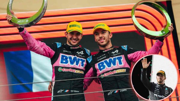 Esteban Ocon, Pierre Gasly and Lewis Hamilton