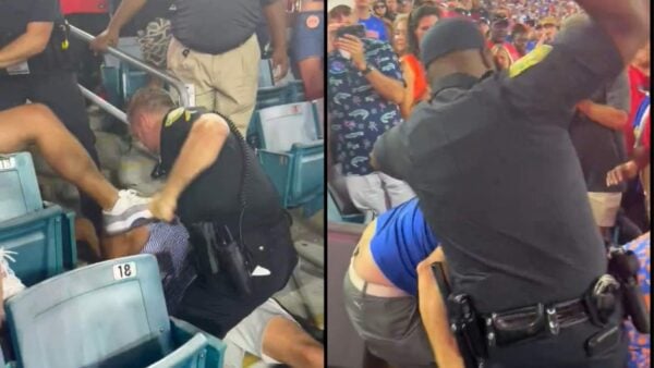 Police officers beating fans at the Bulldogs-Gators game