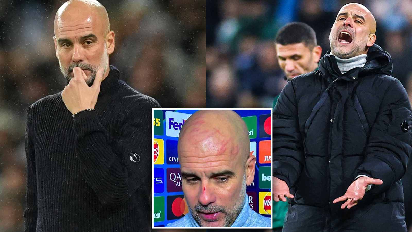 “I want to harm myself” Pep Guardiola has CONCERNING reaction to cuts and marks on face following 3-3 draw to Feyenoord