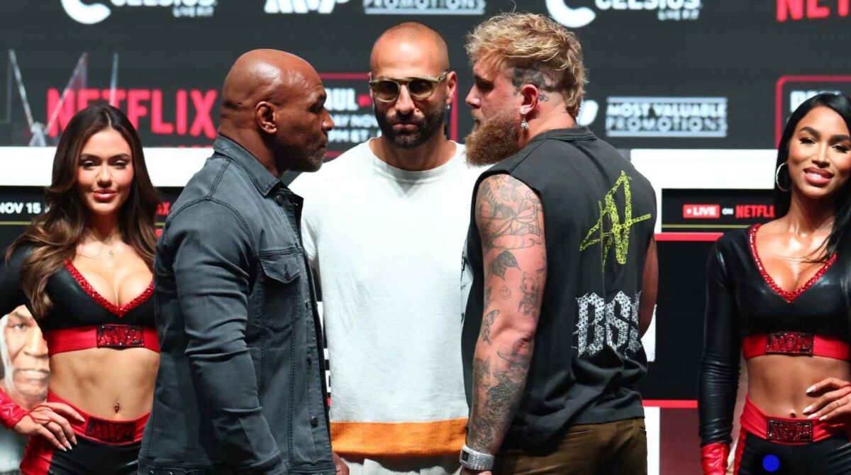 Jake Paul and Mike Tyson at the pre-fight press conference