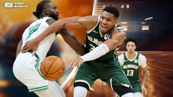 Jaylen Brown and Giannis Antetokounmpo