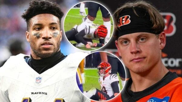 Joe Burrow groaning in pain after Marlon Humphrey's brutal hit