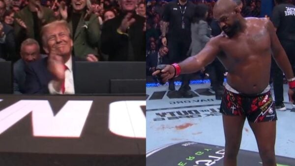 Jon Jones dances in front of Donald Trump after defeating Stipe Miocic