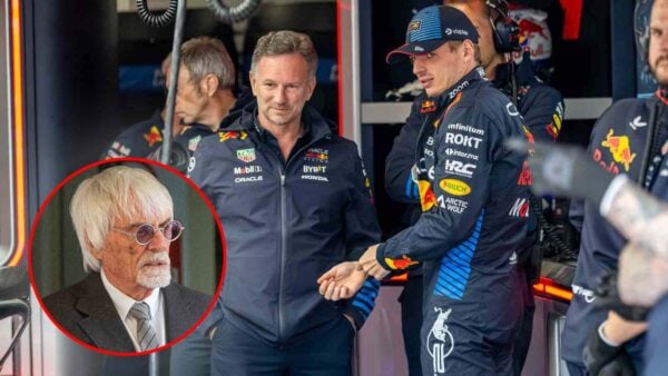 Christian Horner, Max Verstappen and Bernie Ecclestone (via IMAGO).