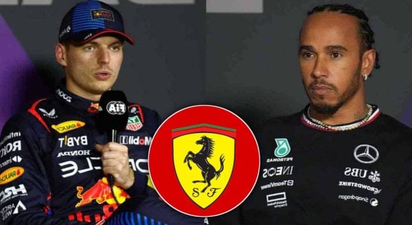 Max Verstappen, Lewis Hamilton, Ferrari logo