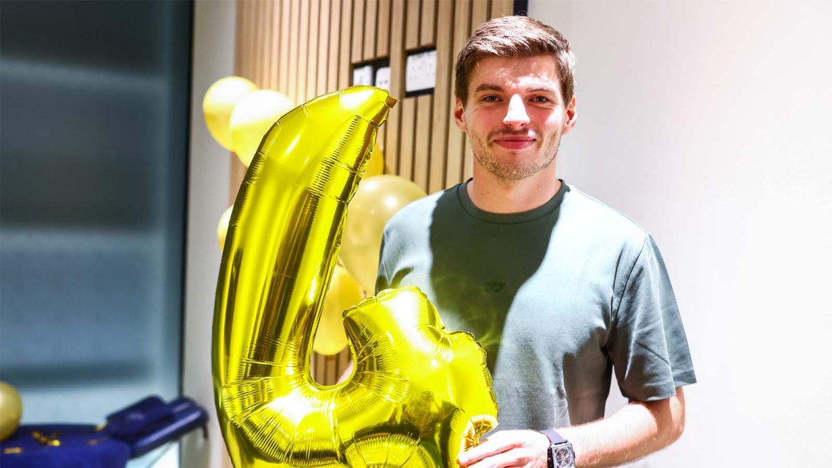 Max Verstappen celebrating 4th title win in a casual outfit at the Qatar GP (Via Red Bull)