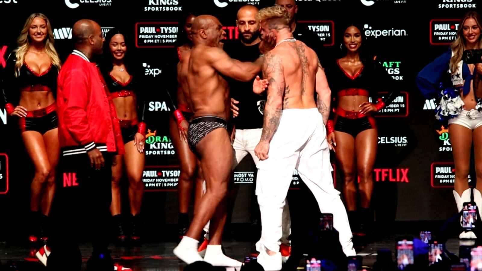 (Video) “He must die!” Man-in-undies Mike Tyson slaps Jake Paul, gets stern warning at faceoffs