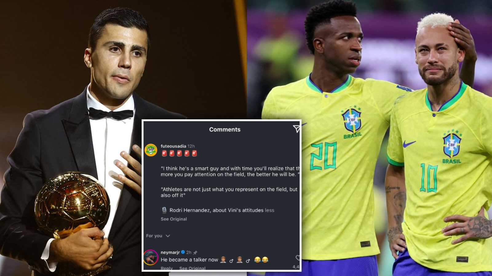 “He became a talker now” – Neymar Jr. CLAPS BACK at Ballon d’Or winner Rodri following comments on Vinicius Jr.