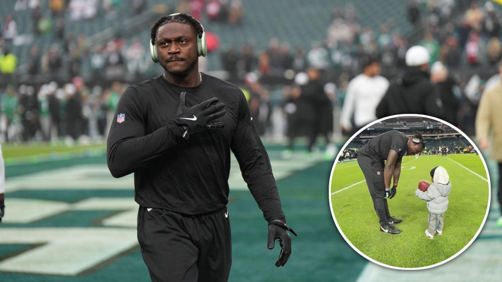 (Video) ‘Touching Moment’ AJ Brown teaching his young son football on the field before Commanders game