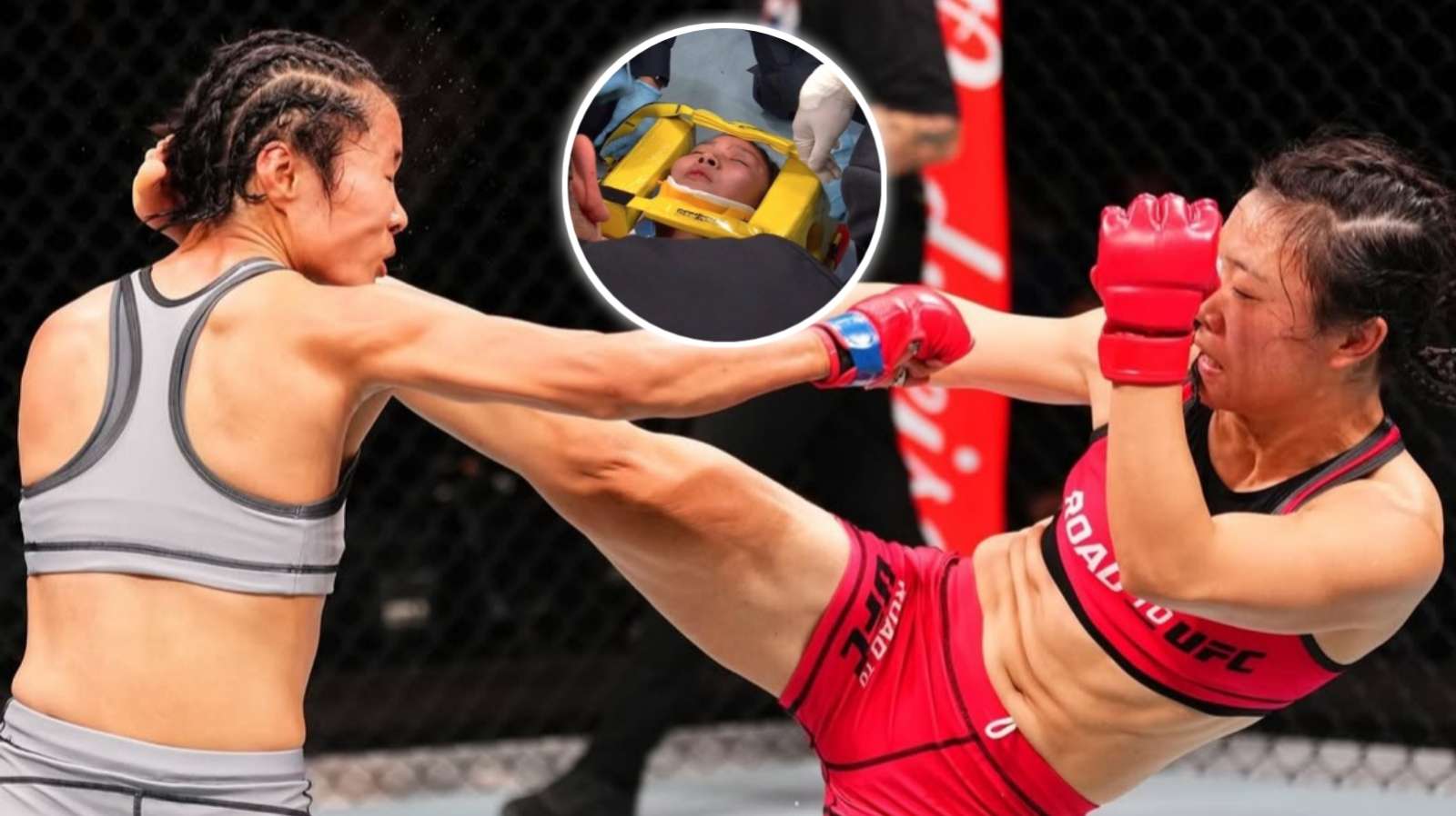 WATCH: Unbelievable head kick Doctor leaves female Chinese fighter in stretcher at UFC Macau 