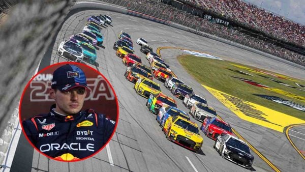 Talladega Superspeedway in NASCAR (via NASCAR), Max Verstappen (in circle, via Red Bull)