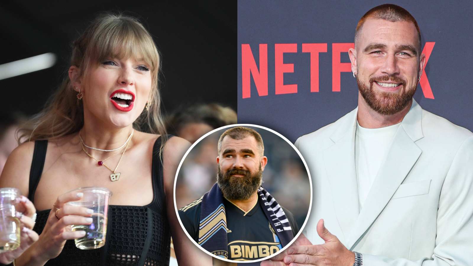 Jason Kelce jokes about making macaroni necklaces for Travis and Taylor Swift on Jimmy Kimmel Live