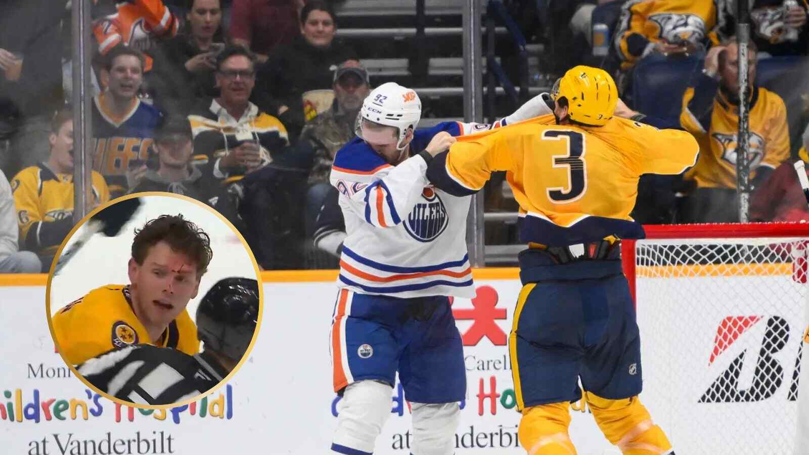 (Video) Oilers’ Vasily Podkolzin lands heavy punches on Jeremy Lauzon, leaves Predators defenseman bloodied