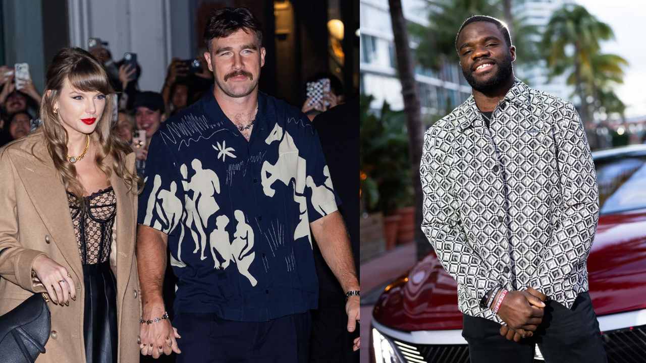 Tennis star Frances Tiafoe celebrates with NFL star-couple Taylor Swift and Travis Kelce