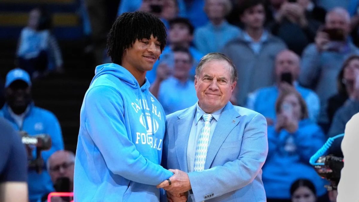 Bill Belichick unveils his first recruit QB Bryce Baker on the UNC Tar Heels basketball court